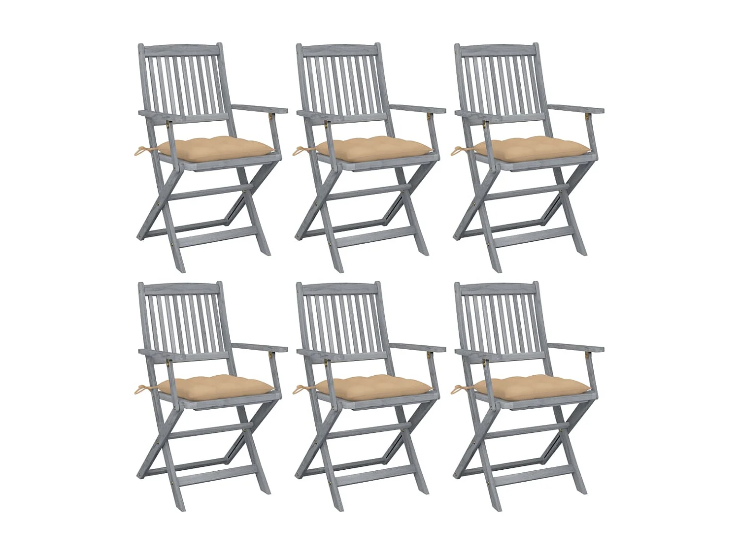 Chaises pliables d'extérieur 6 pcs avec coussins Bois d'acacia