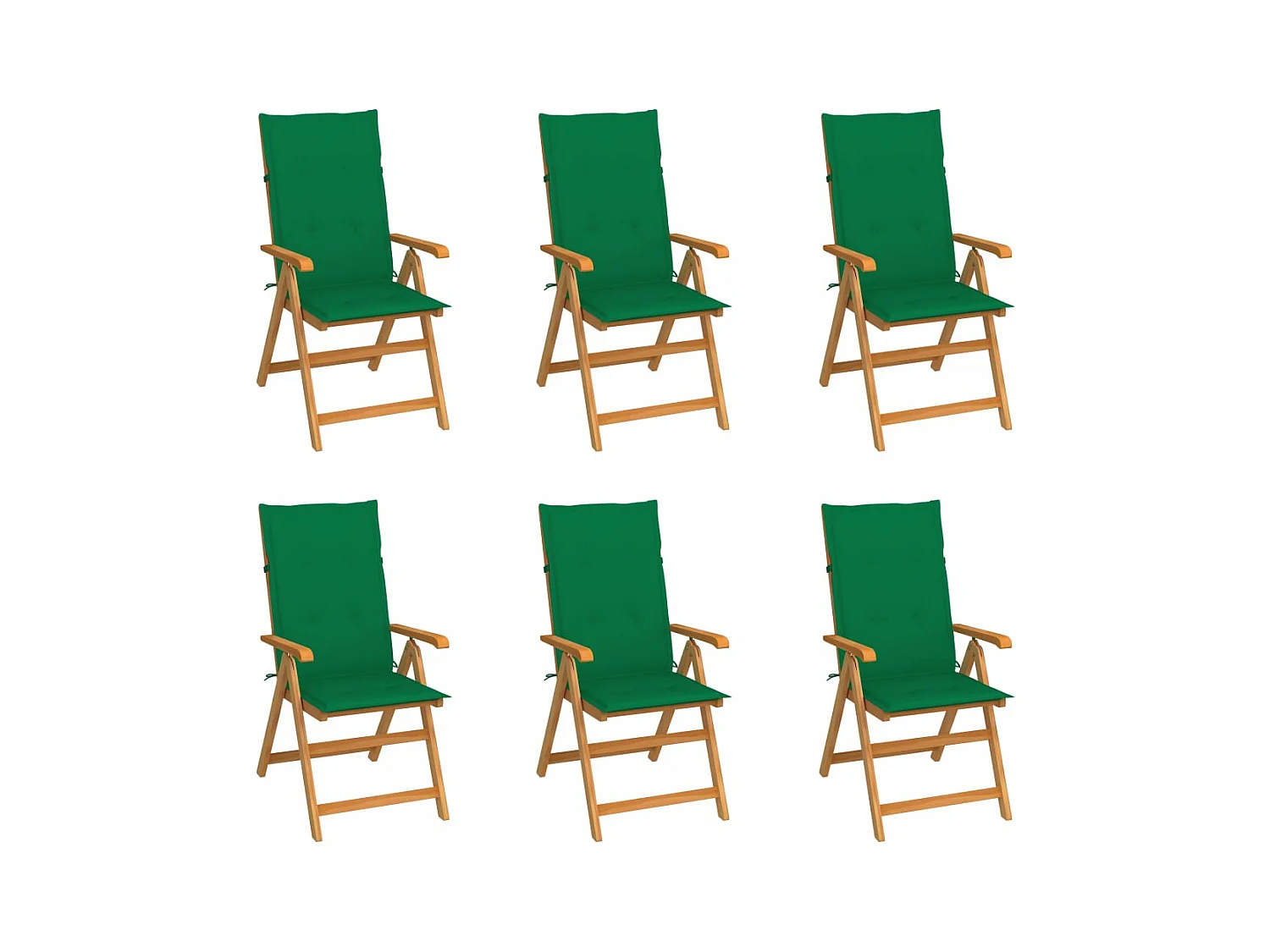 Gartenstühle 6er-Set mit grünen Kissen. Massives Teakholz