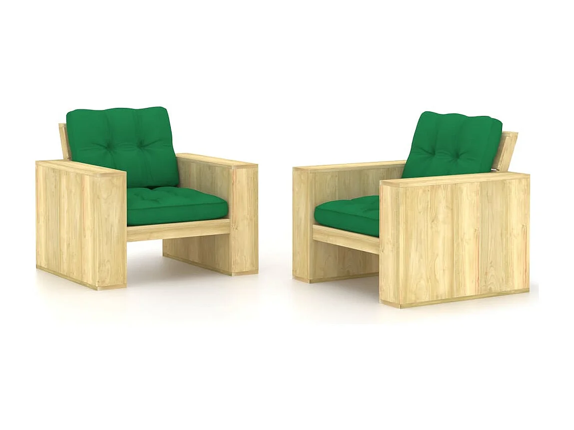 Gartenstühle 2 Stück mit grünen Kissen Imprägniertes Kiefernholz