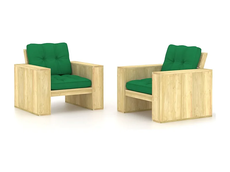Gartenstühle 2 Stück mit grünen Kissen Imprägniertes Kiefernholz