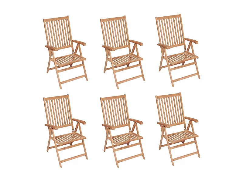 Set di 6 sedie da giardino reclinabili. Legno massello di teak