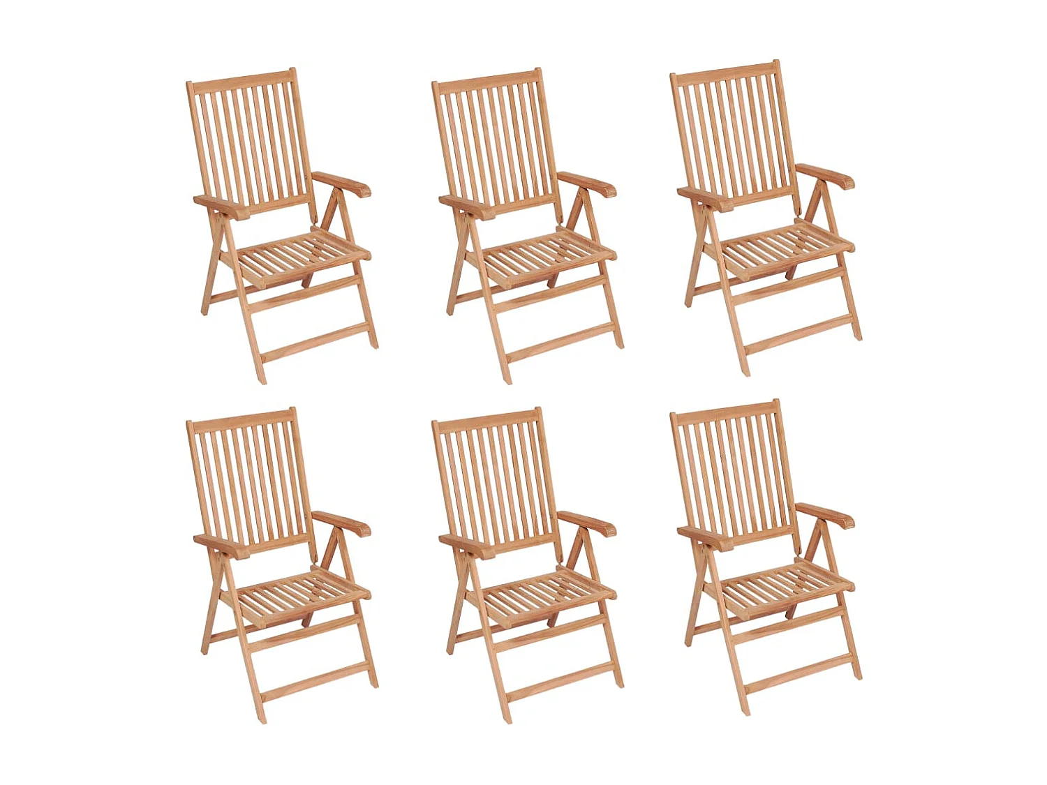 Set di 6 sedie da giardino reclinabili. Legno massello di teak