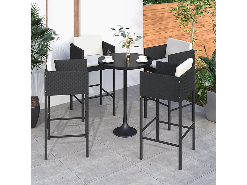 Set di 4 sgabelli da bar con cuscini in resina intrecciata nera