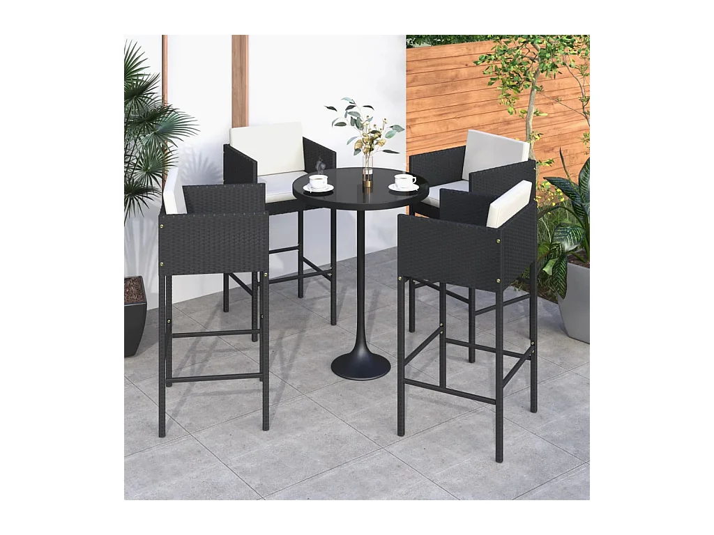 Tabourets de bar lot de 4 avec coussins noir résine tressée