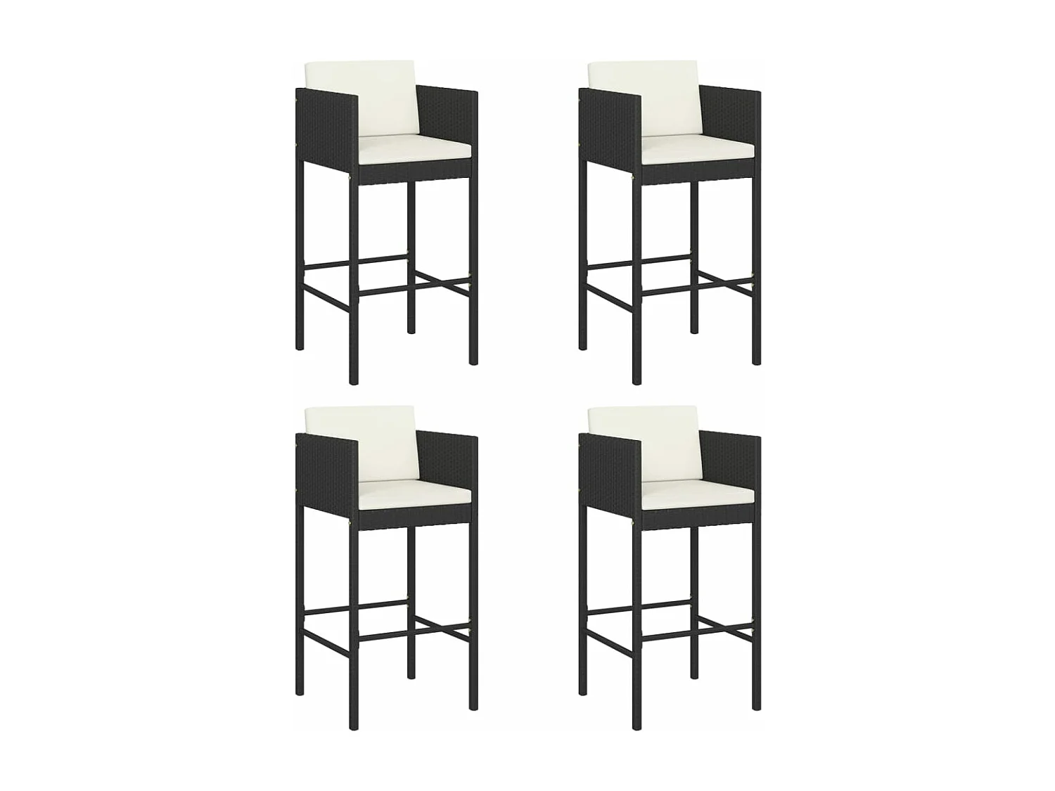 Tabourets de bar lot de 4 avec coussins noir résine tressée