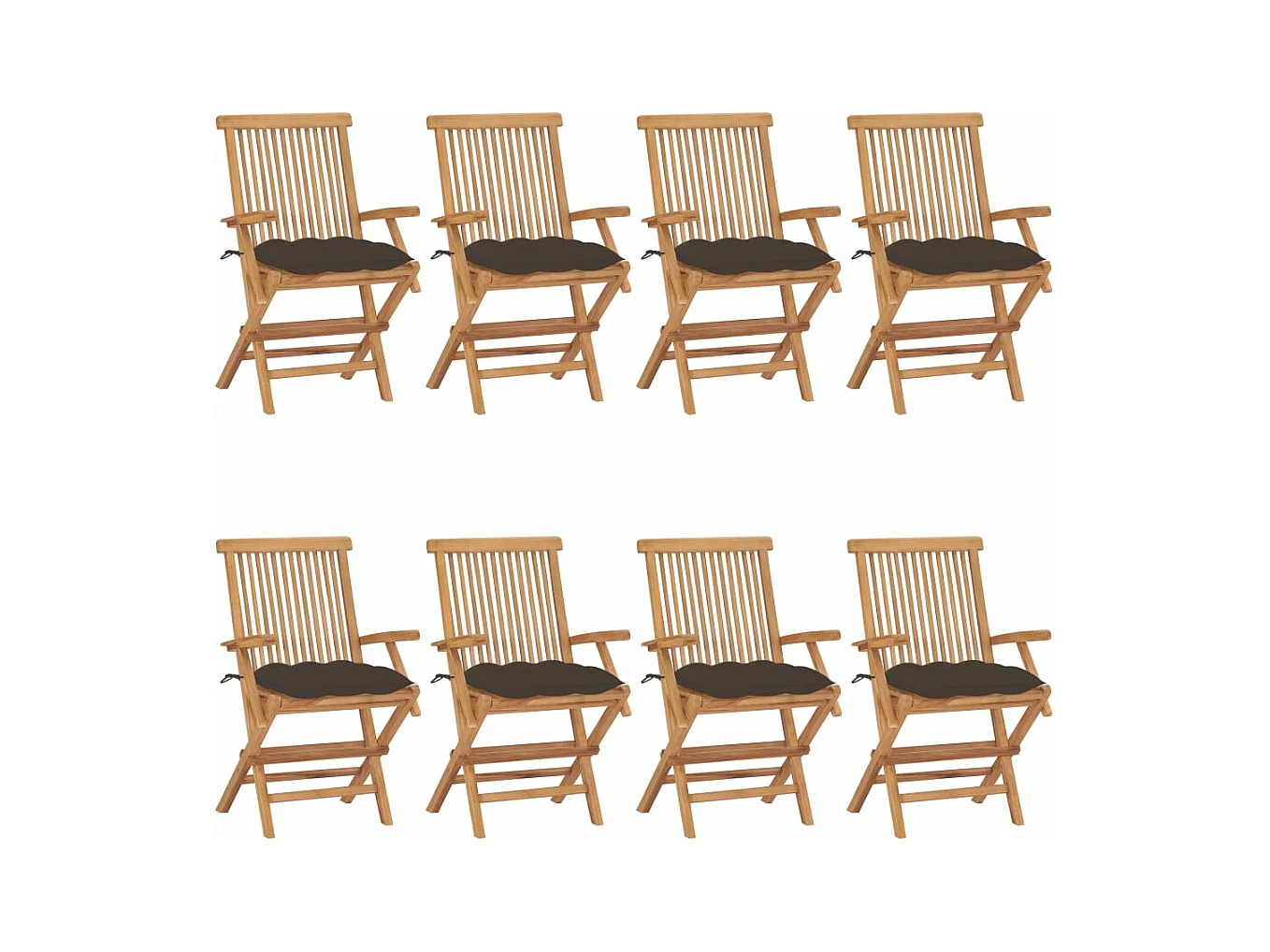 Chaises de jardin avec coussins taupe lot de 8 Bois teck massif