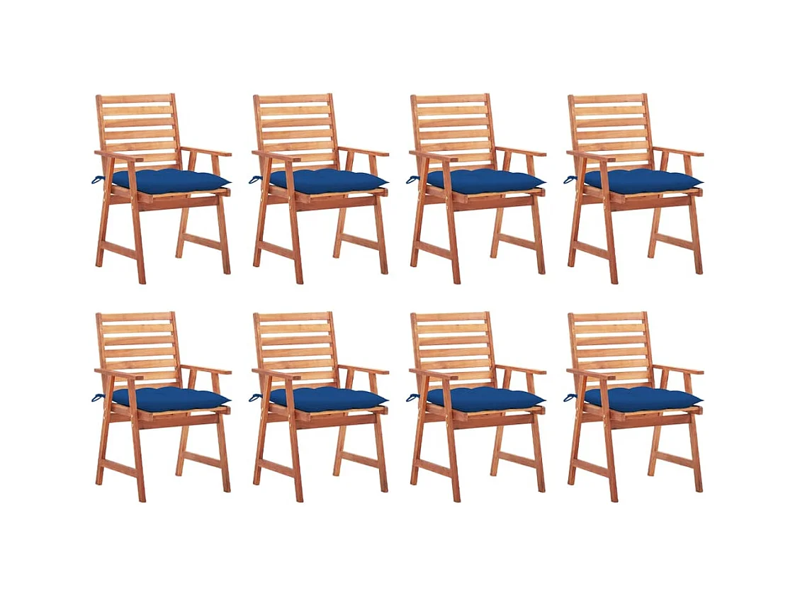 Chaises à dîner d'extérieur 8 pcs avec coussins Acacia massif