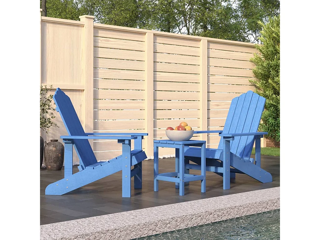 Chaises de jardin Adirondack avec table PEHD Bleu aqua