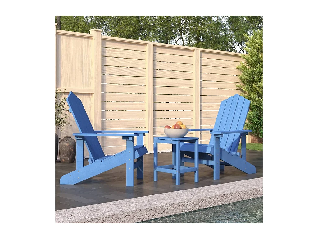 Chaises de jardin Adirondack avec table PEHD Bleu aqua