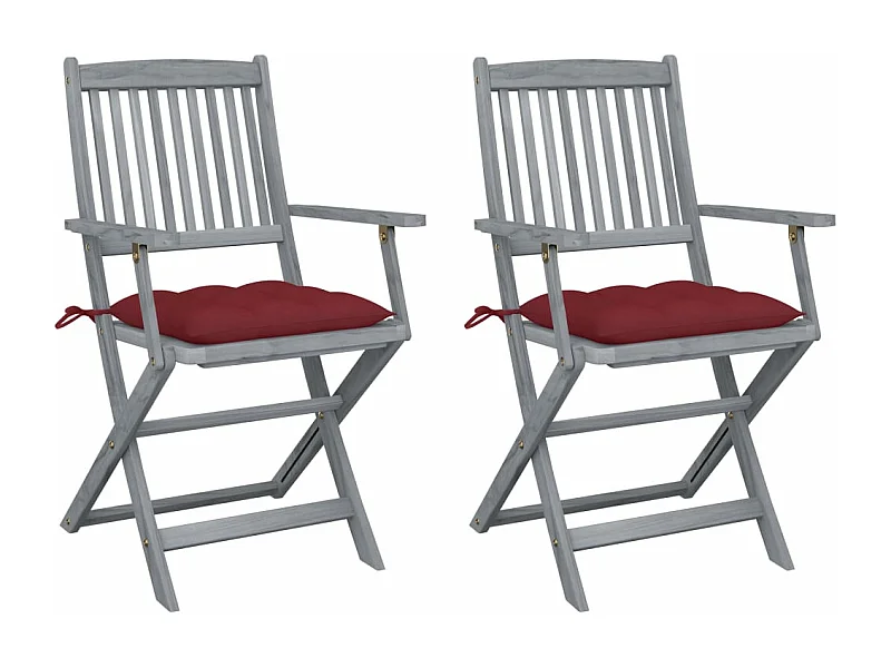 Chaises pliables d'extérieur 2 pcs avec coussins Bois d'acacia