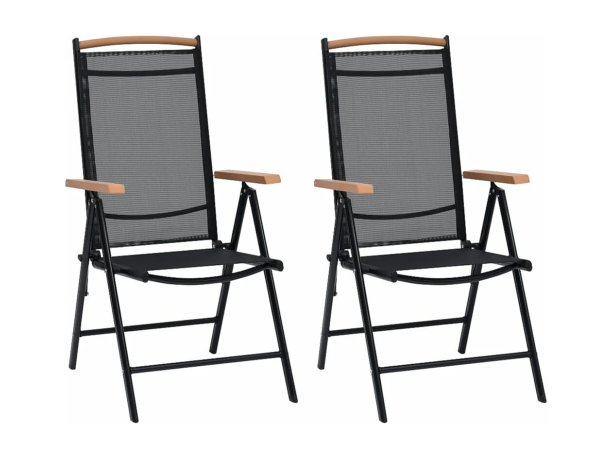 Set di 2 sedie da giardino pieghevoli in alluminio e Textilene nero