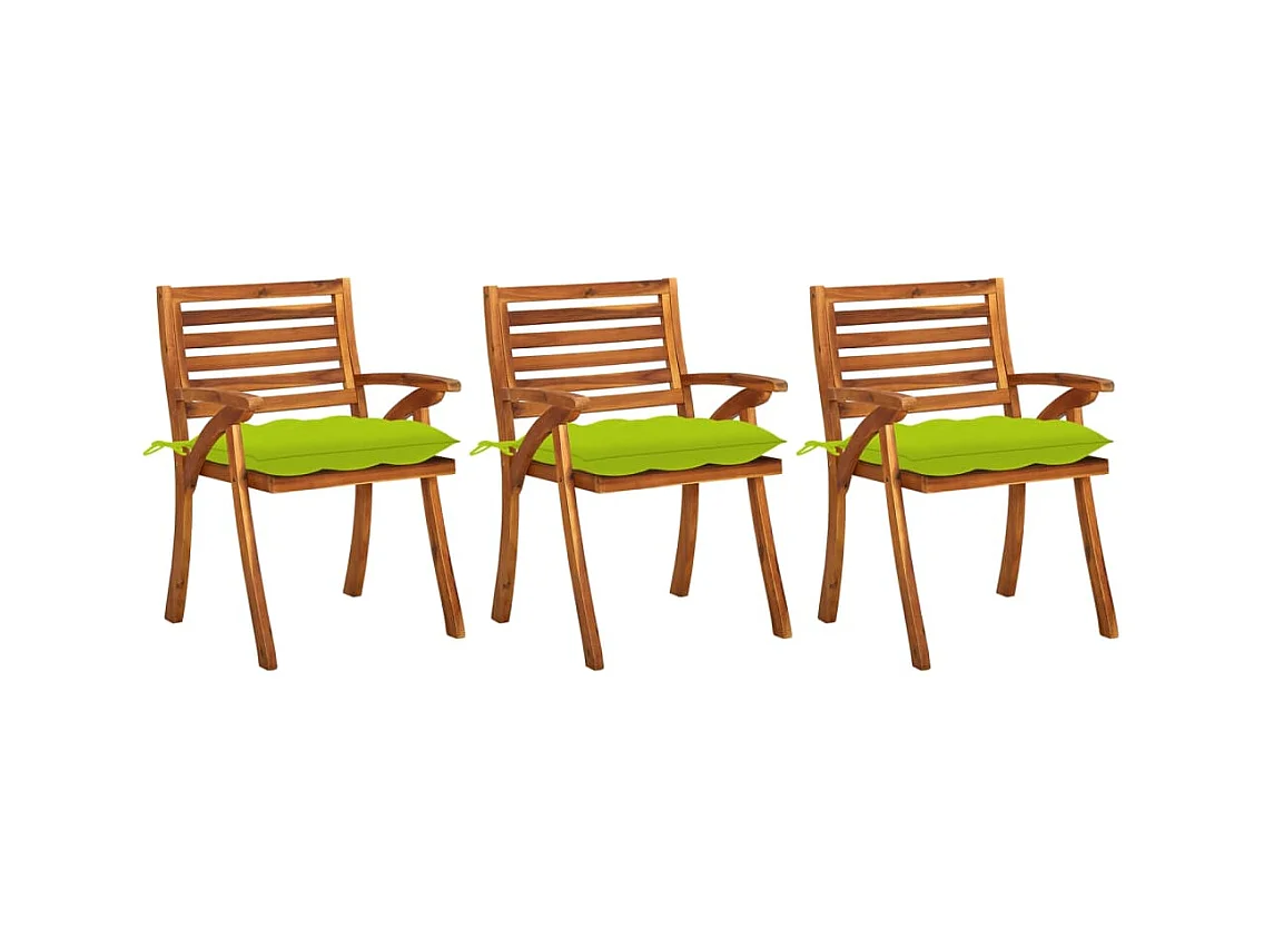 Chaises à dîner de jardin avec coussins 3 pcs Acacia massif