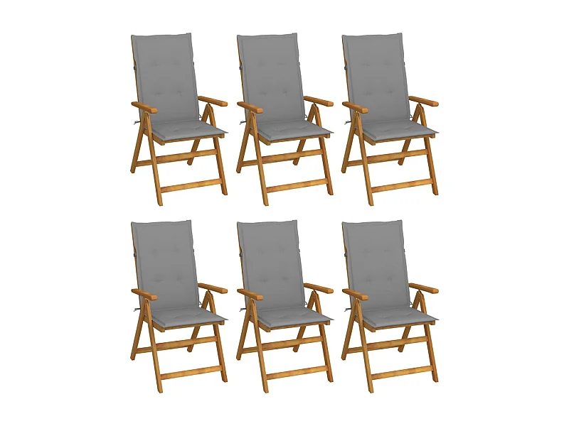 Chaises pliables de jardin 6 pcs avec coussins Bois d'acacia