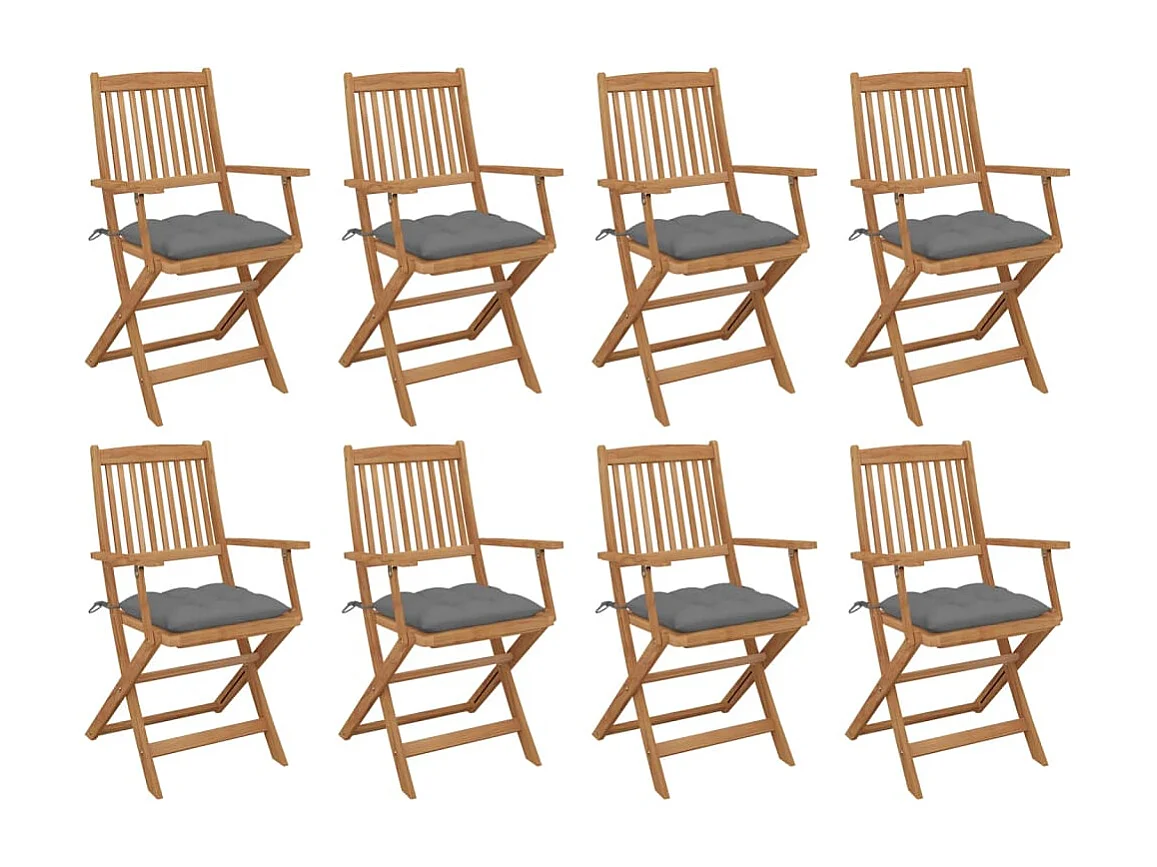 Chaises pliables d'extérieur avec coussins 8 pcs Bois d'acacia