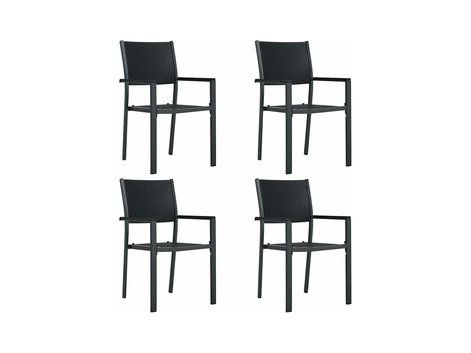 Sedie da giardino 4 pezzi in plastica nera effetto rattan