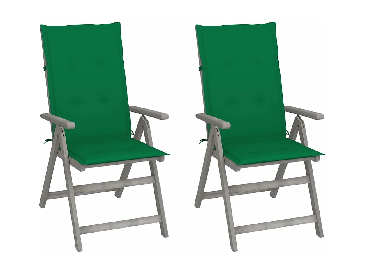 Chaises inclinables de jardin 2 pcs avec coussins Bois d'acacia