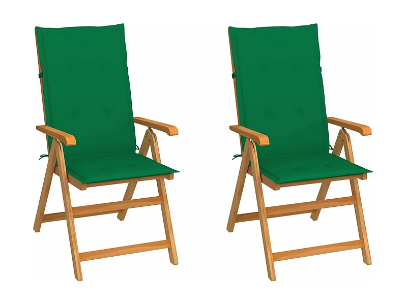 Chaises de jardin lot de 2 et coussins vert Bois de teck massif