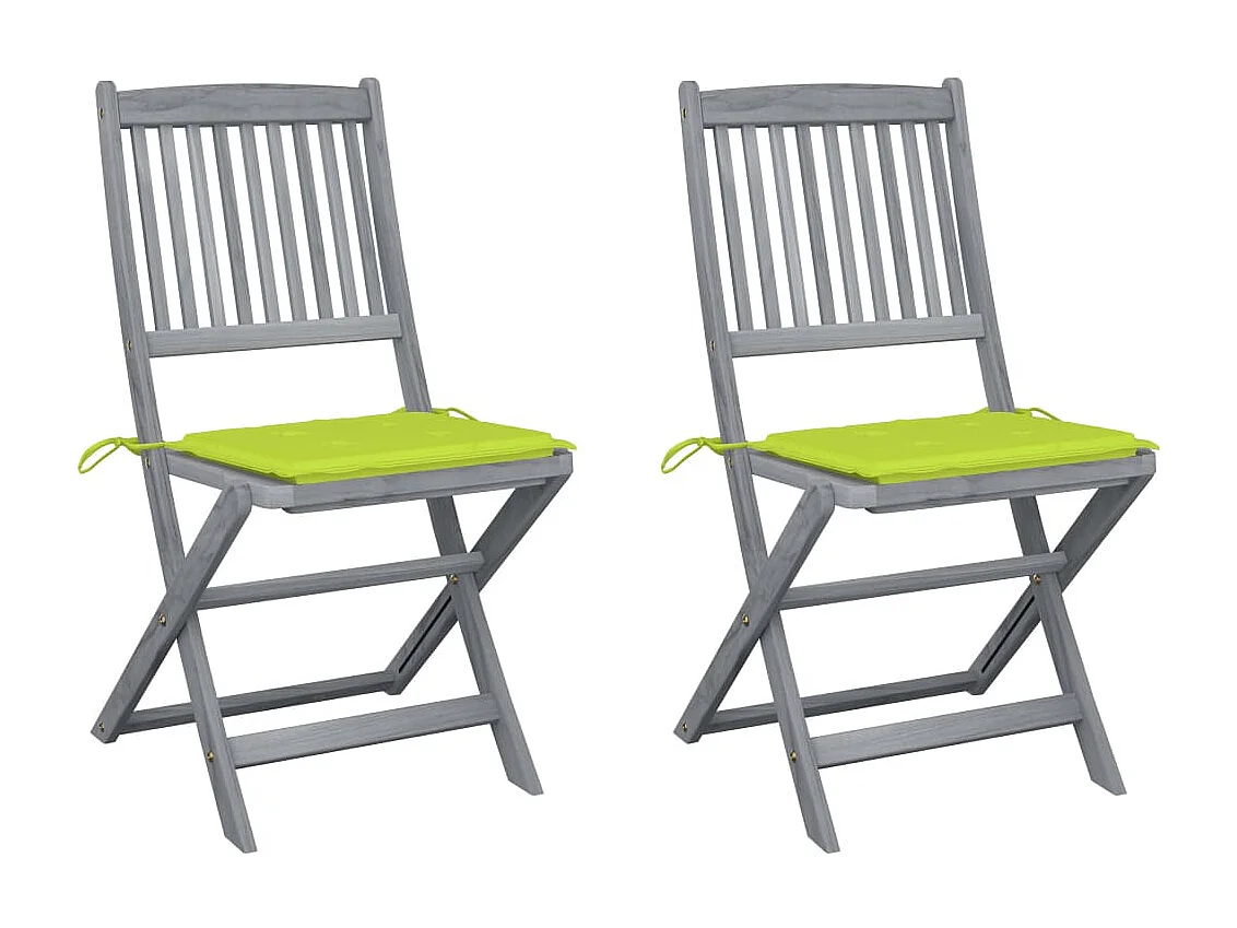 Chaises pliables d'extérieur 2 pcs avec coussins Bois d'acacia
