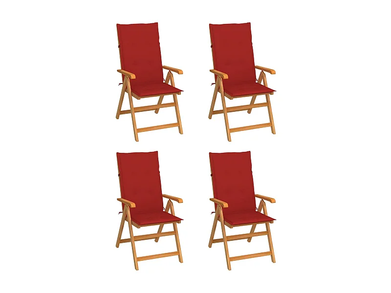 Chaises de jardin lot de 4 avec coussins rouge Bois teck massif