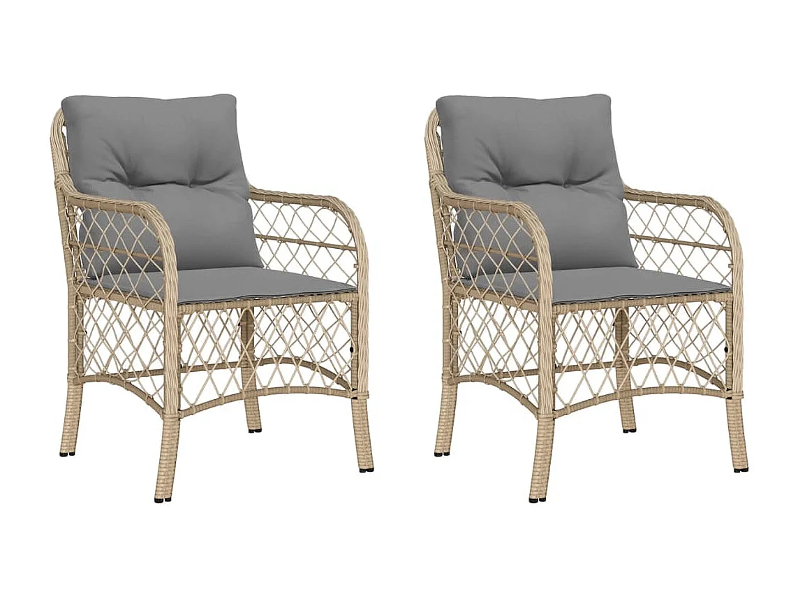 Gartenstühle mit Kissen, 2er-Set, beige Rattanmischung