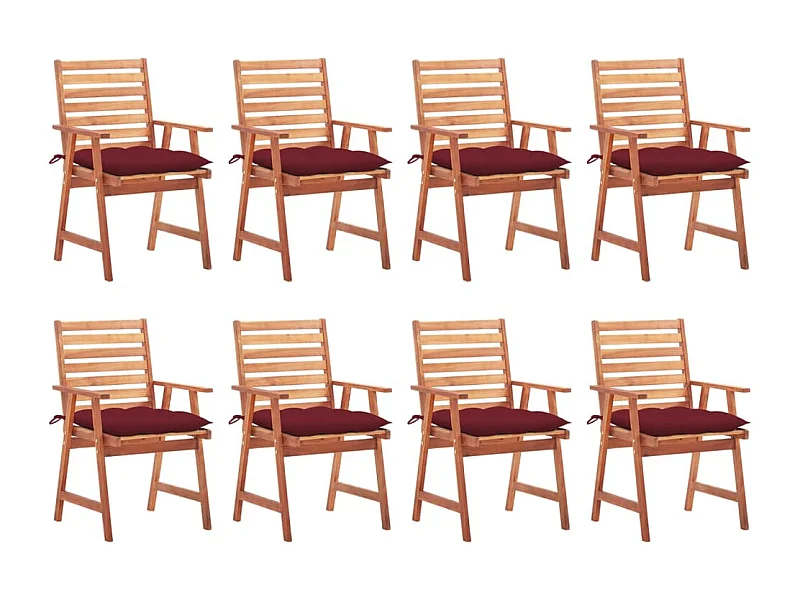Chaises à dîner d'extérieur 8 pcs avec coussins Acacia massif