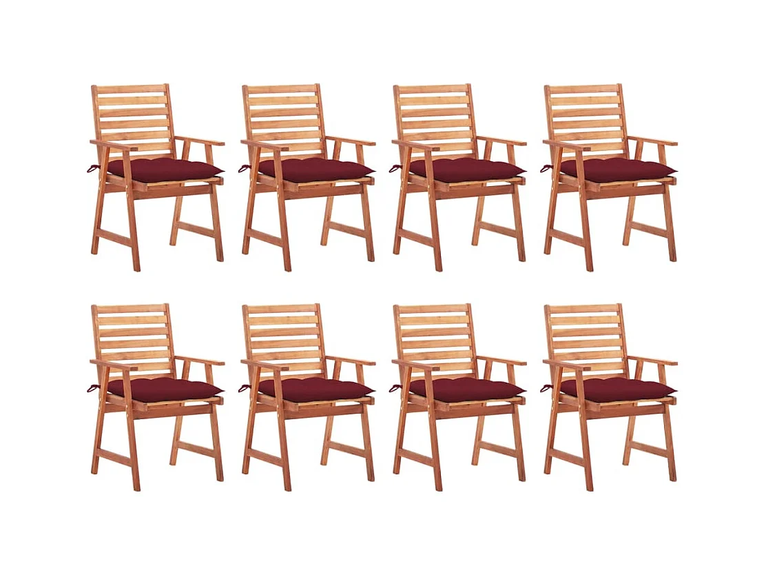 Chaises à dîner d'extérieur 8 pcs avec coussins Acacia massif