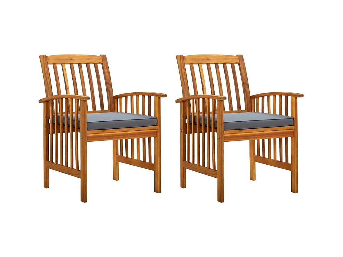 2 stuks tuinstoelen en kussens massief acaciahout