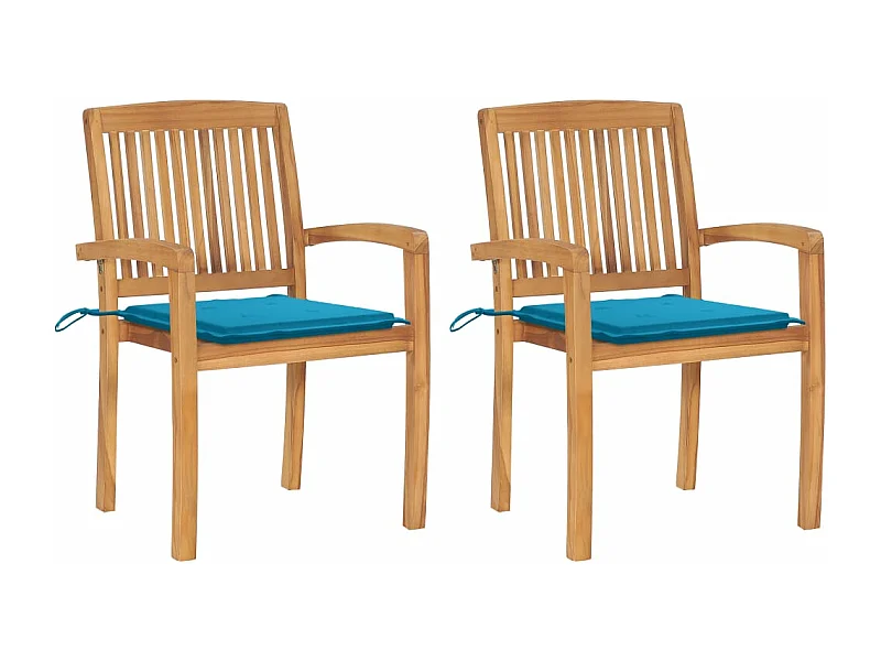 Sedie da giardino 2 pezzi con cuscini blu Legno massello di teak