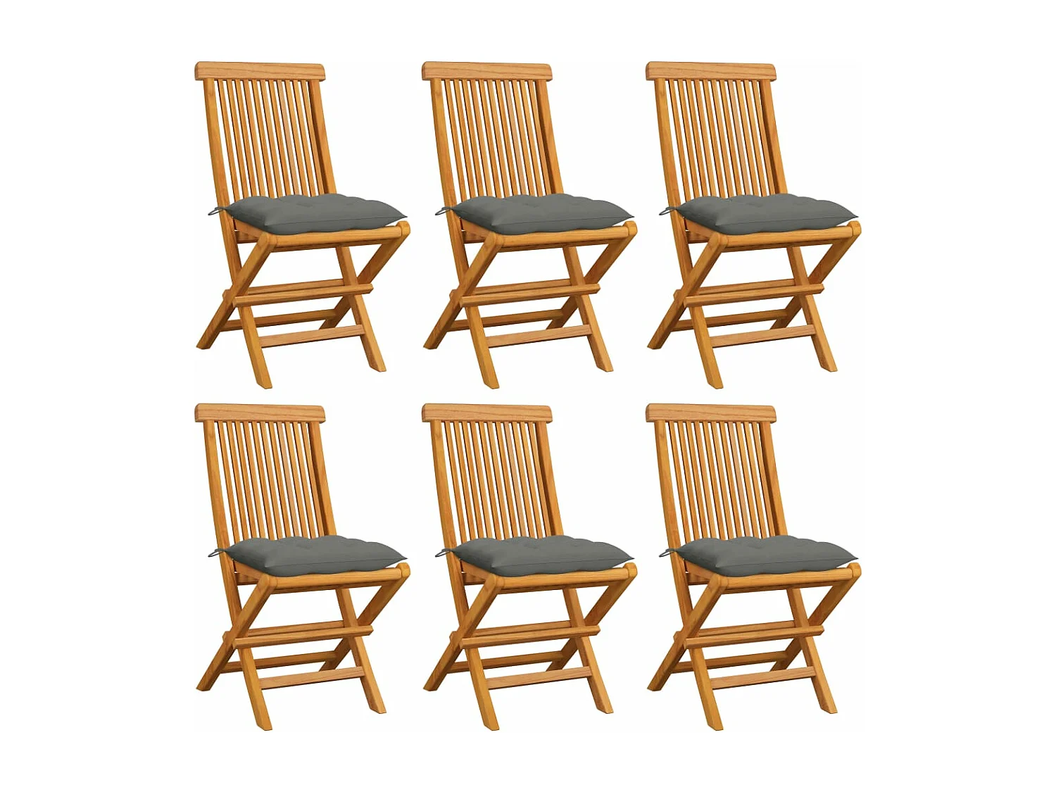 Chaises de jardin avec coussins gris 6 pcs Bois de teck massif