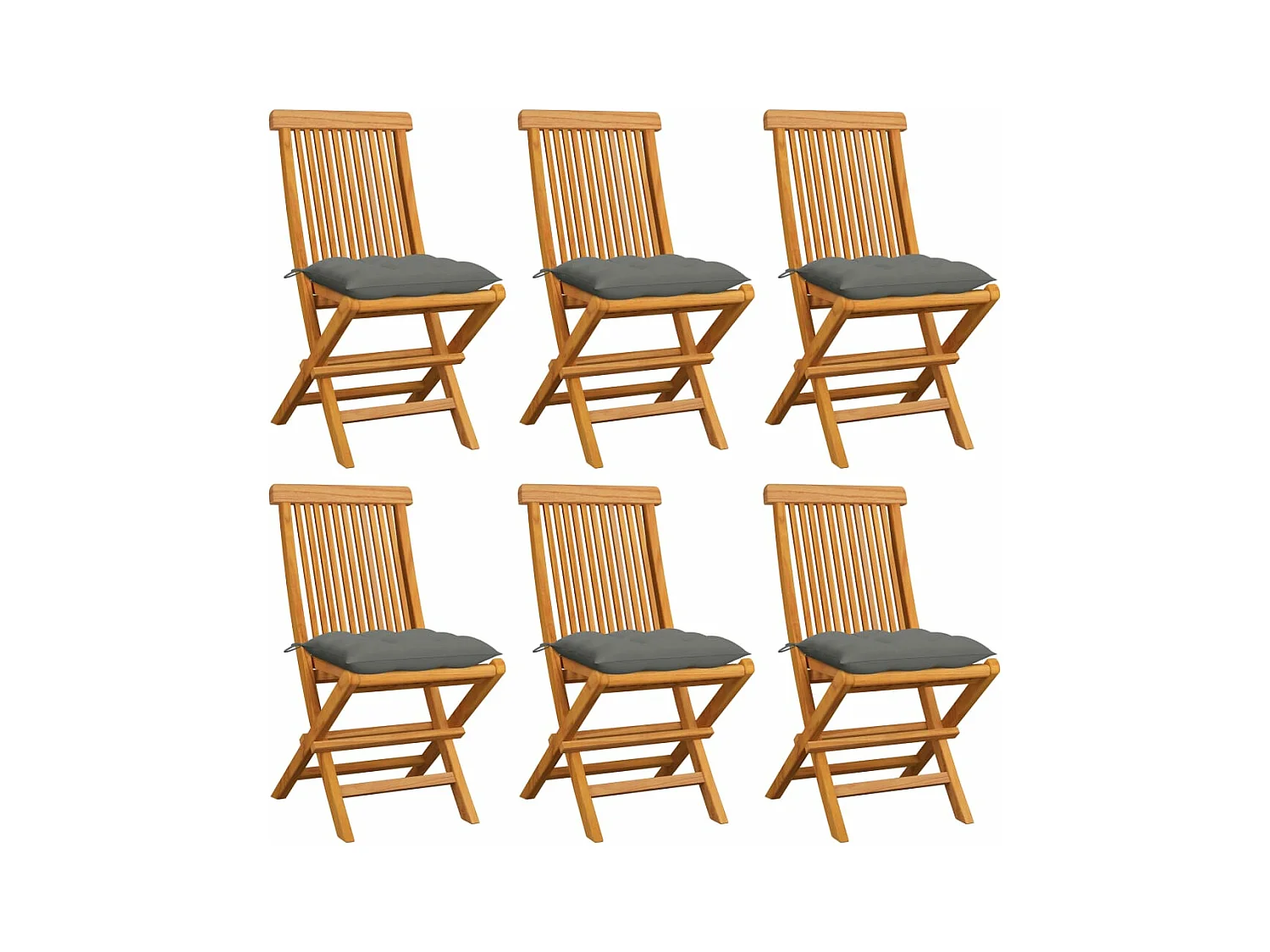 Chaises de jardin avec coussins gris 6 pcs Bois de teck massif