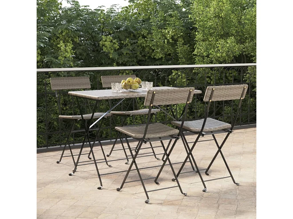 Chaises de bistrot pliantes lot de 4 Gris Résine tressée acier