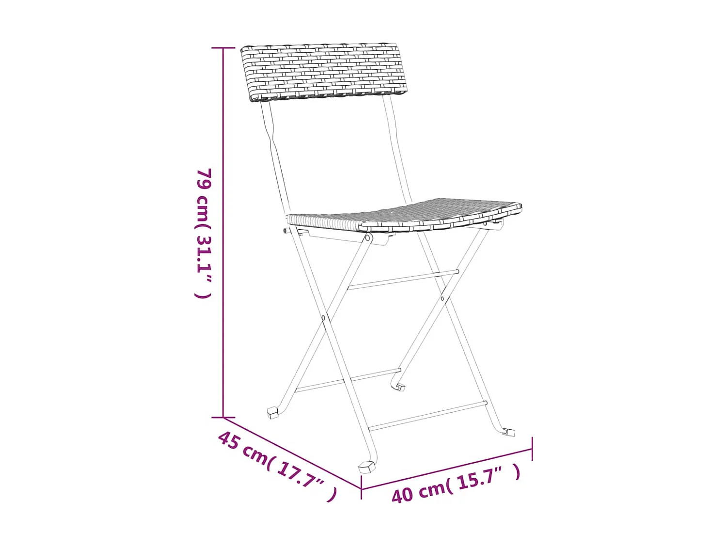 Chaises de bistrot pliantes lot de 4 Gris Résine tressée acier