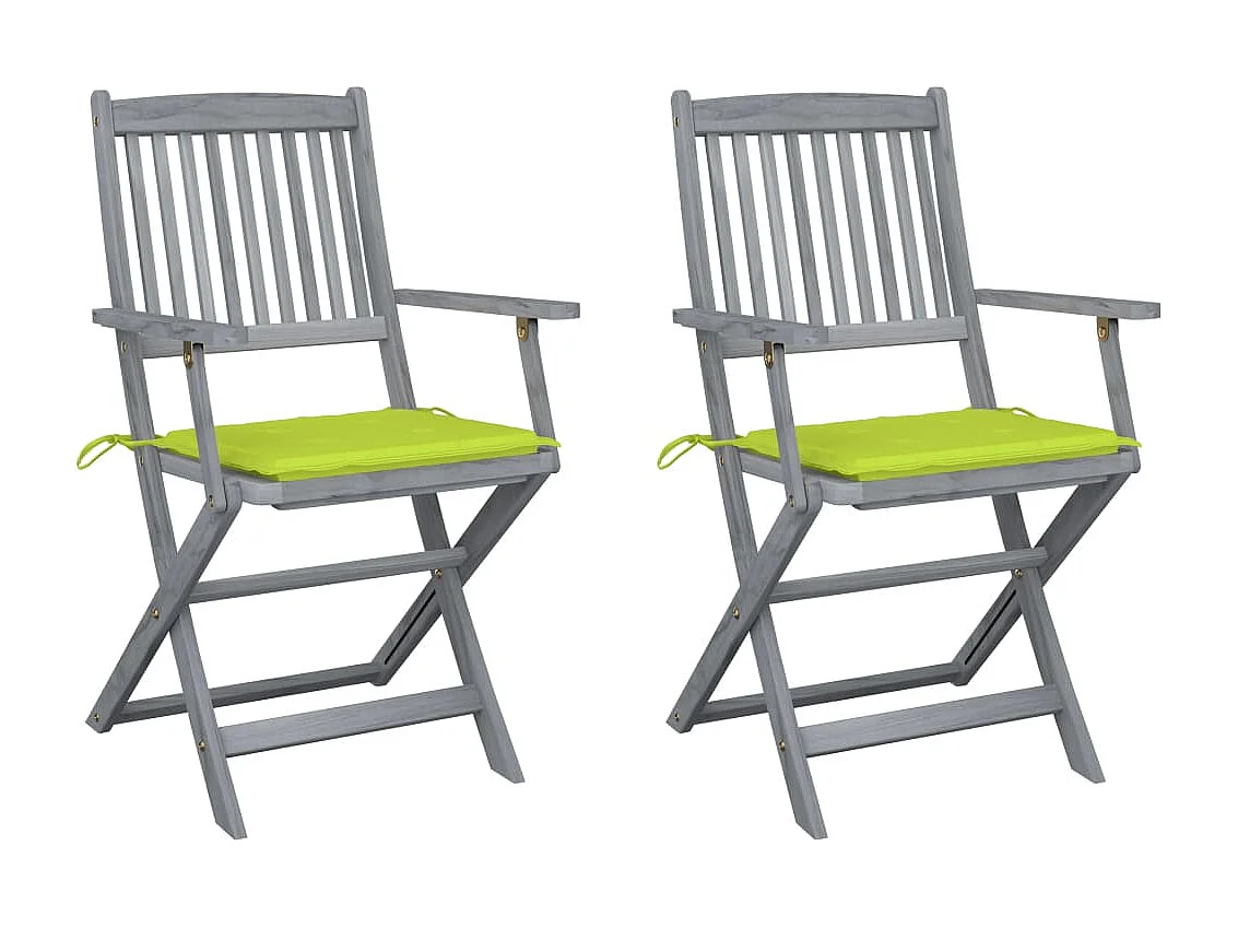 Chaises pliables d'extérieur 2 pcs avec coussins Bois d'acacia
