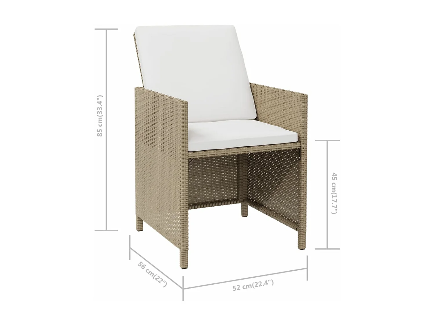 Tuinstoelen met kussens 4 stuks beige poly rotan