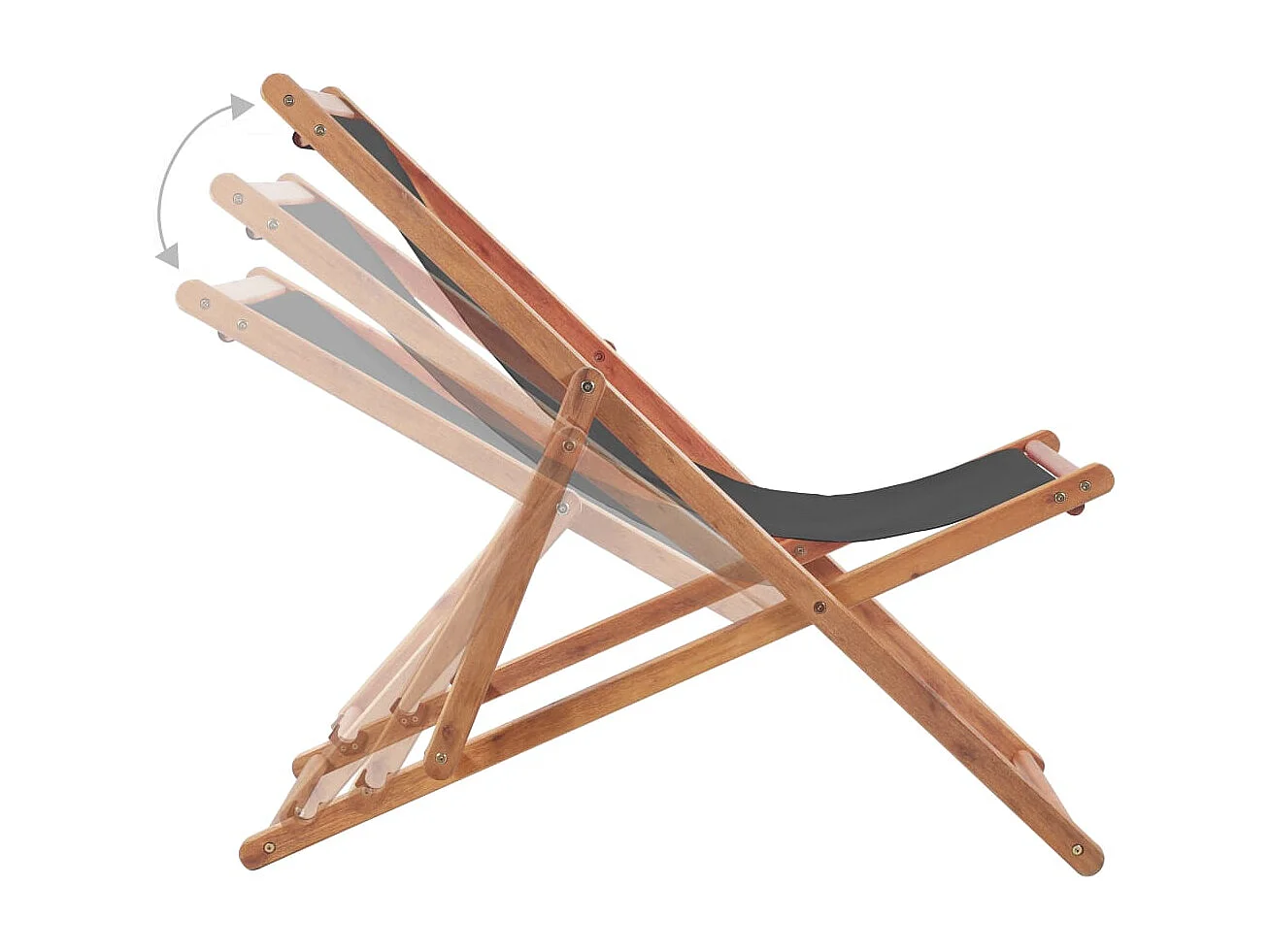 Chaise pliable de plage Tissu et cadre en bois Gris