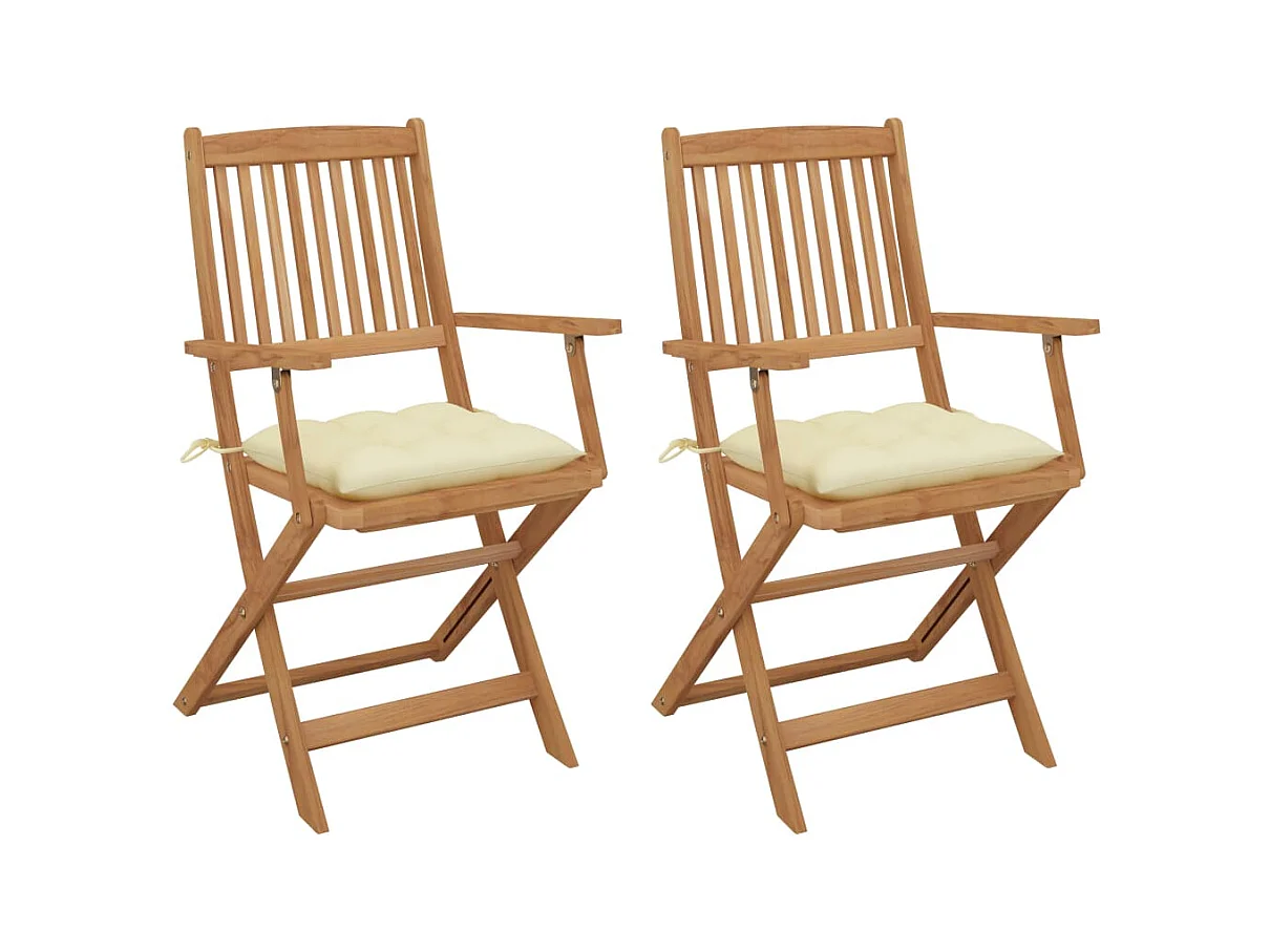 Sedie da giardino pieghevoli 2 pz con cuscini Legno di acacia