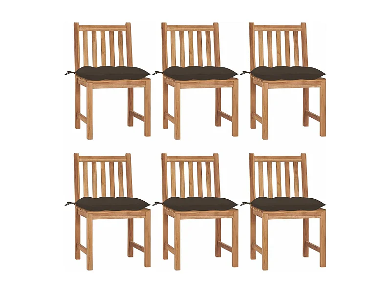 Chaises de jardin 6 pcs avec coussins Bois de teck massif