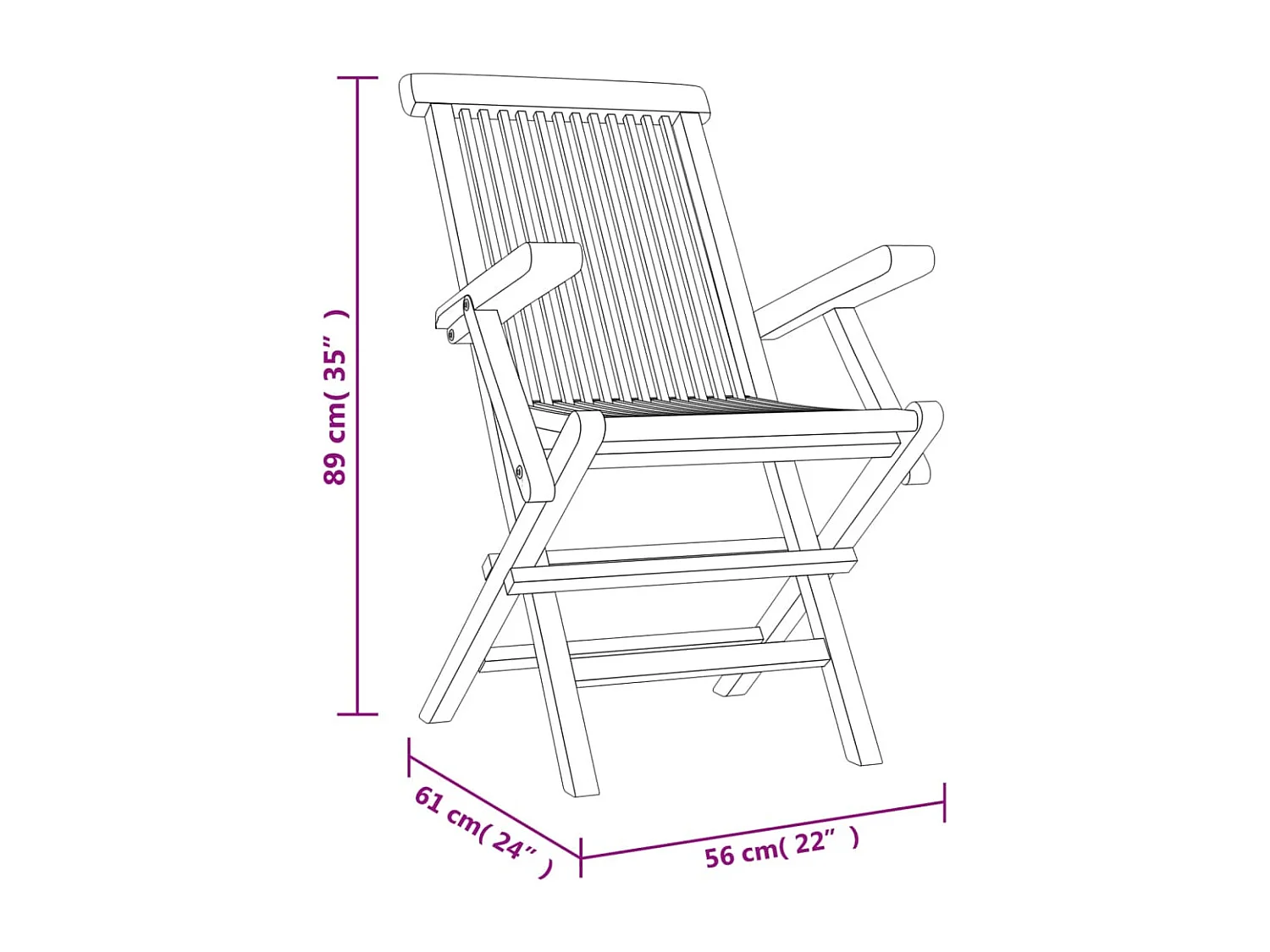Chaises de jardin pliantes 2pcs gris 56x61x89cm bois de teck