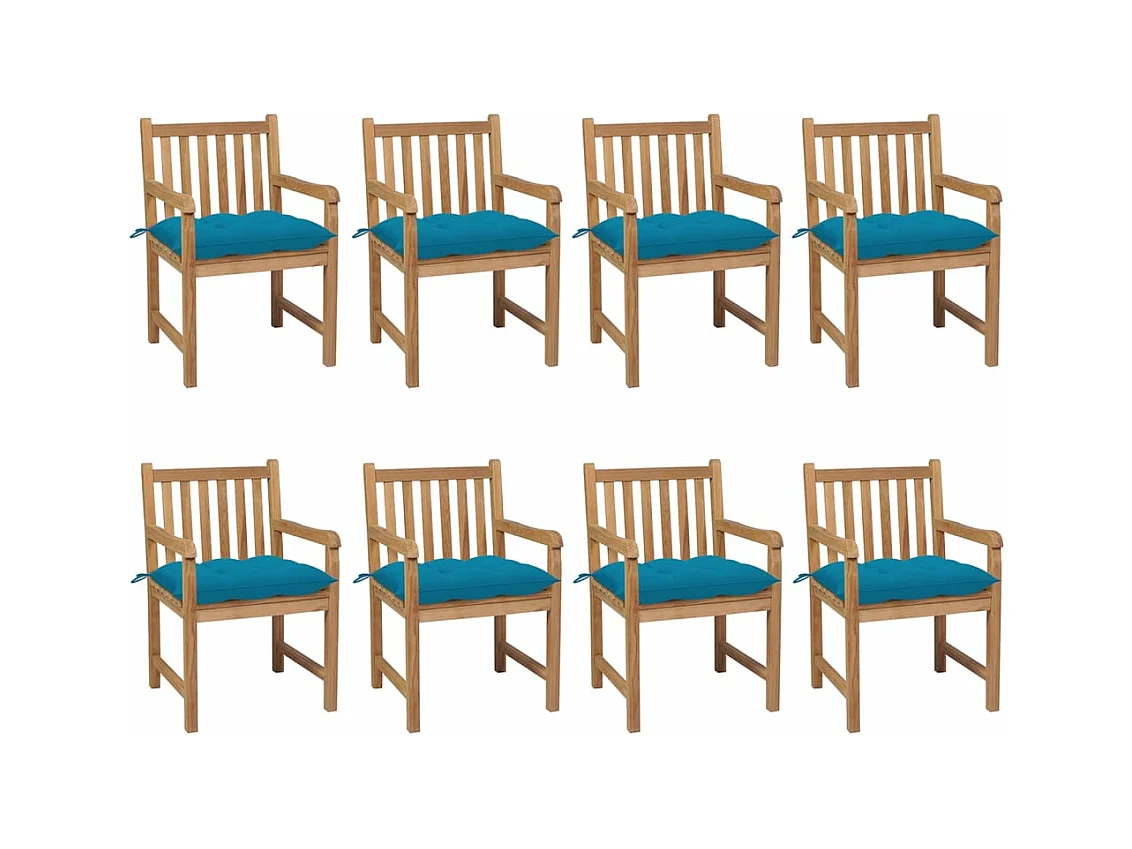 Tuinstoelen 8 stuks met lichtblauwe kussens Massief teakhout