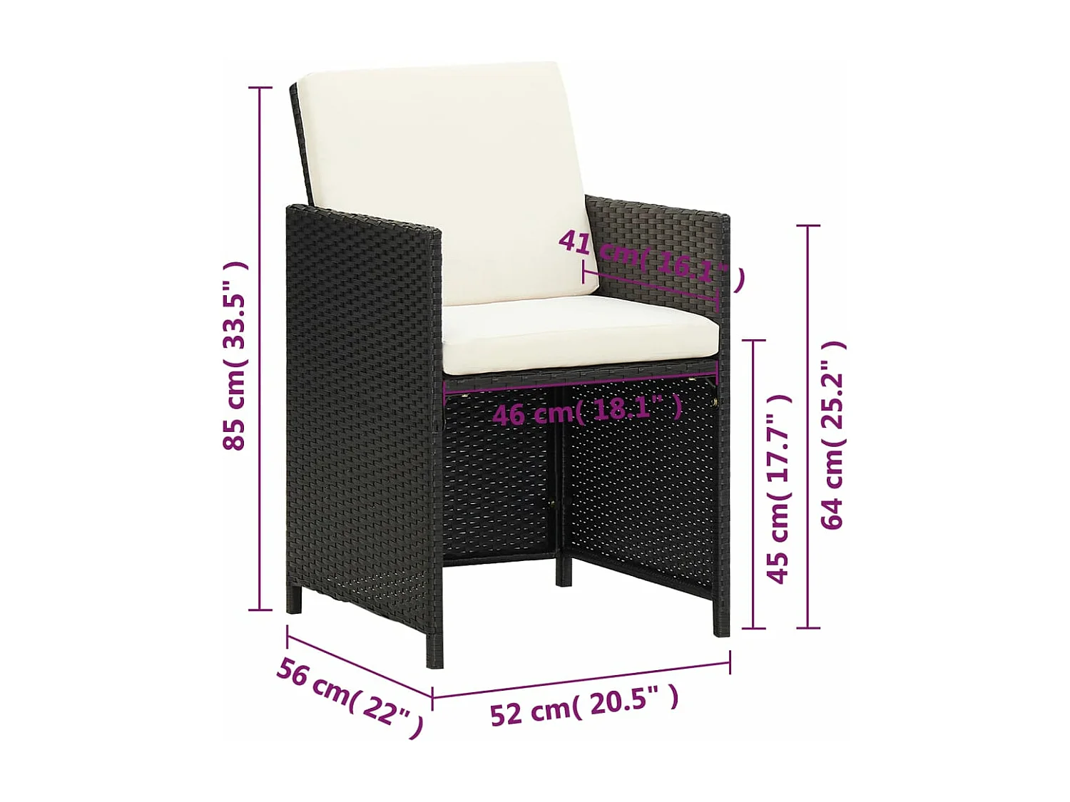 Sedie da pranzo da giardino con cuscini 4 pezzi in polyrattan nero