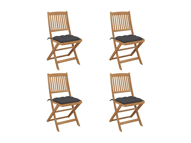 Chaises pliables de jardin 4 pcs avec coussins Bois d'acacia