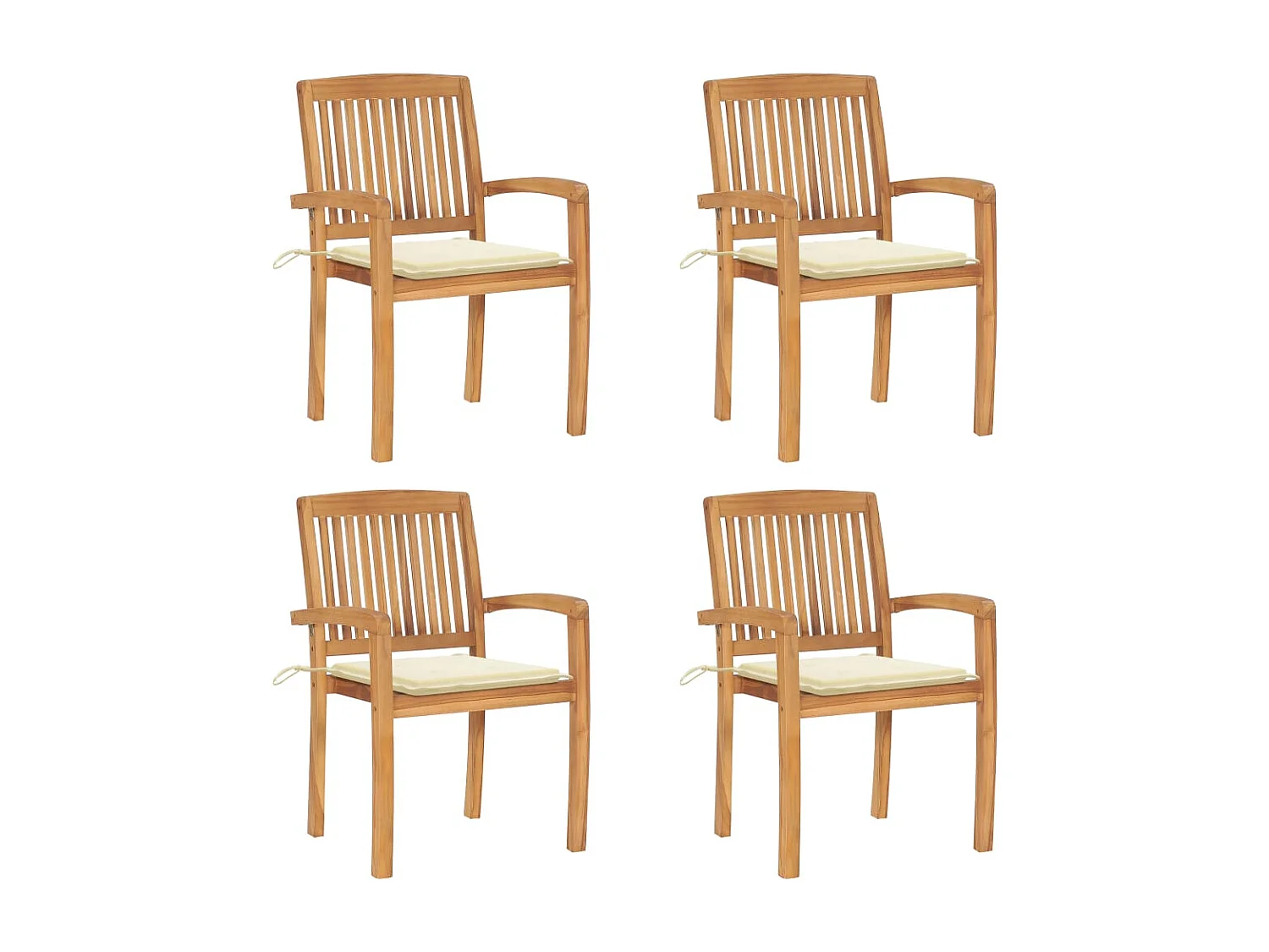 Cadeiras de jardim empilháveis com almofadas 4 peças Teca maciça
