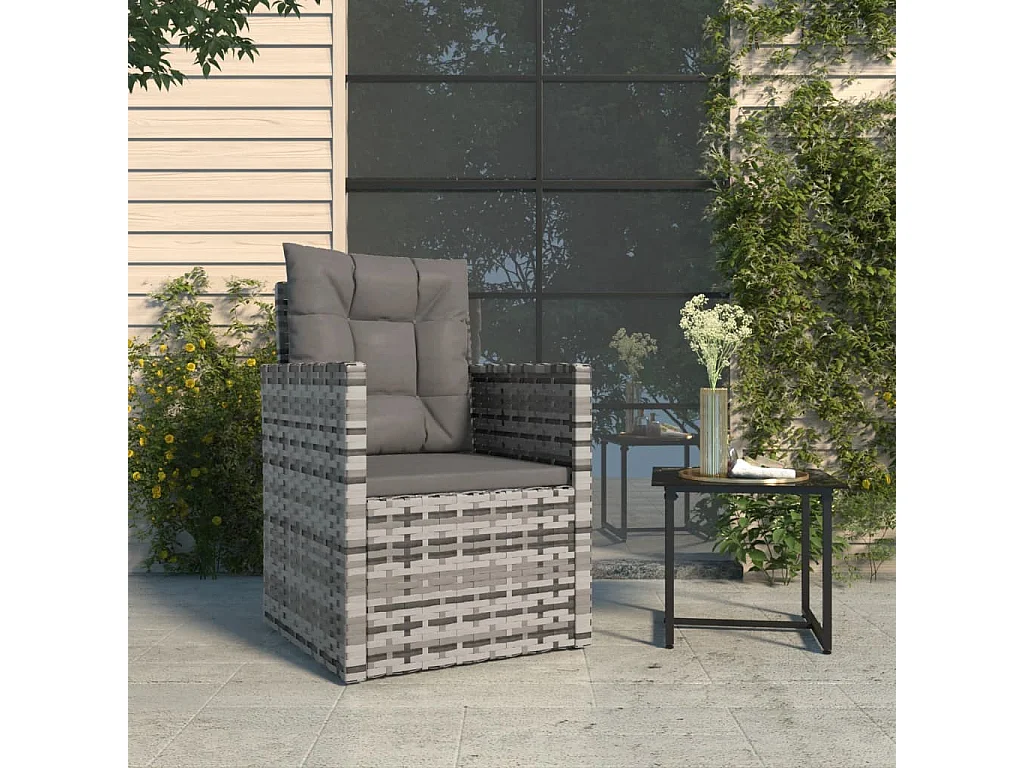Fauteuil de jardin avec coussins Gris Résine tressée