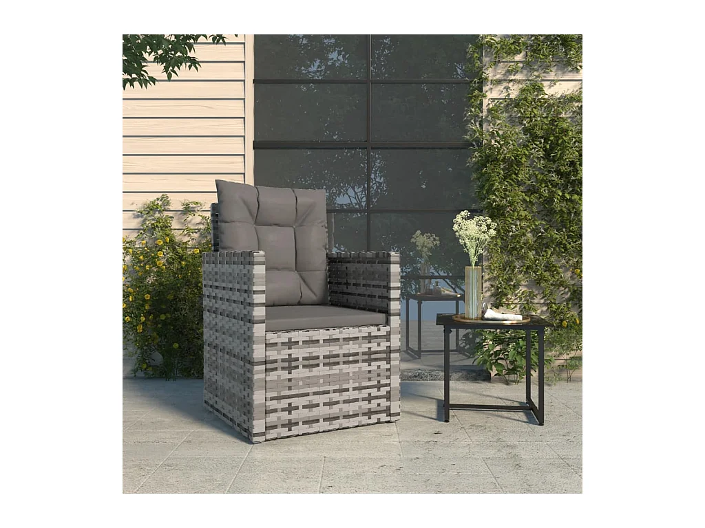 Fauteuil de jardin avec coussins Gris Résine tressée