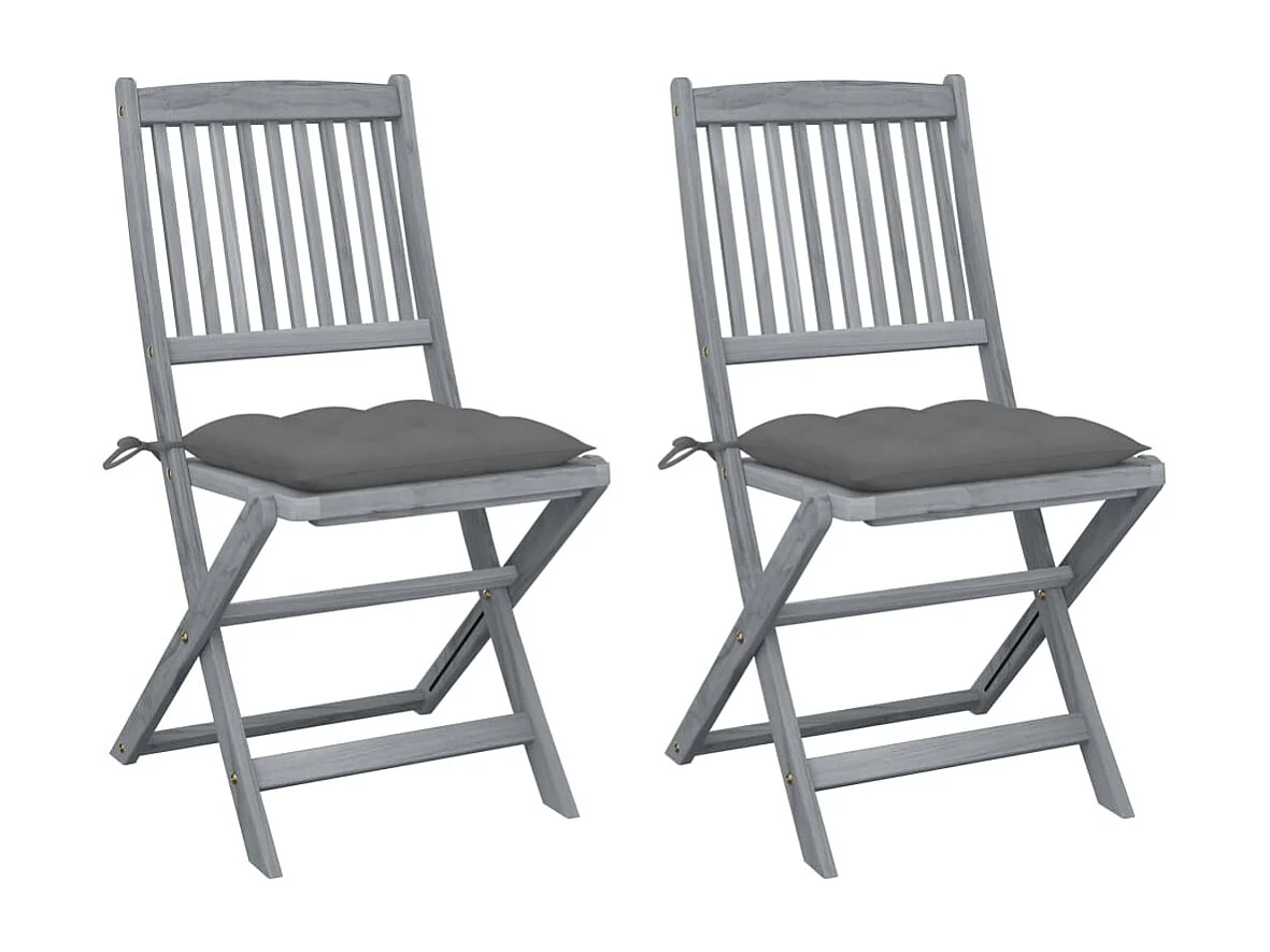 Chaises pliables d'extérieur 2 pcs avec coussins Bois d'acacia