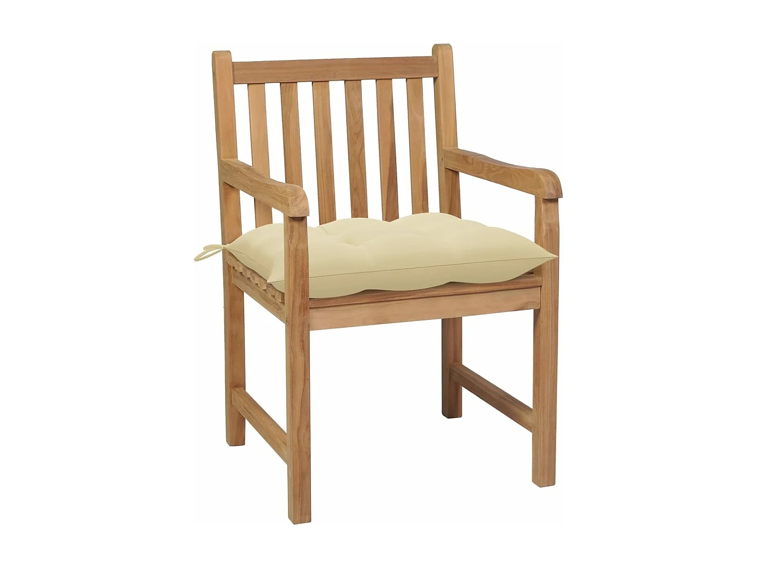 8 Stück Gartenstühle mit cremeweißen Kissen. Massives Teakholz