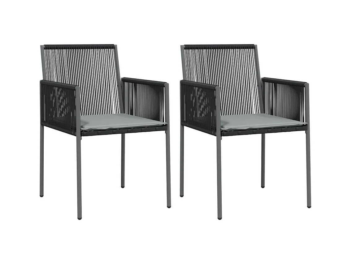 Set di 2 sedie da giardino e cuscini neri 54x60,5x83,5 cm