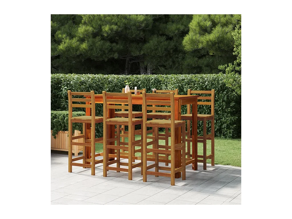 Juego de 6 taburetes de bar de madera maciza de acacia.