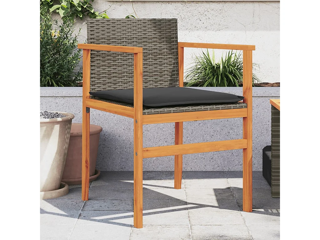 Set di 2 cuscini per sedie da giardino in resina intrecciata grigia e legno