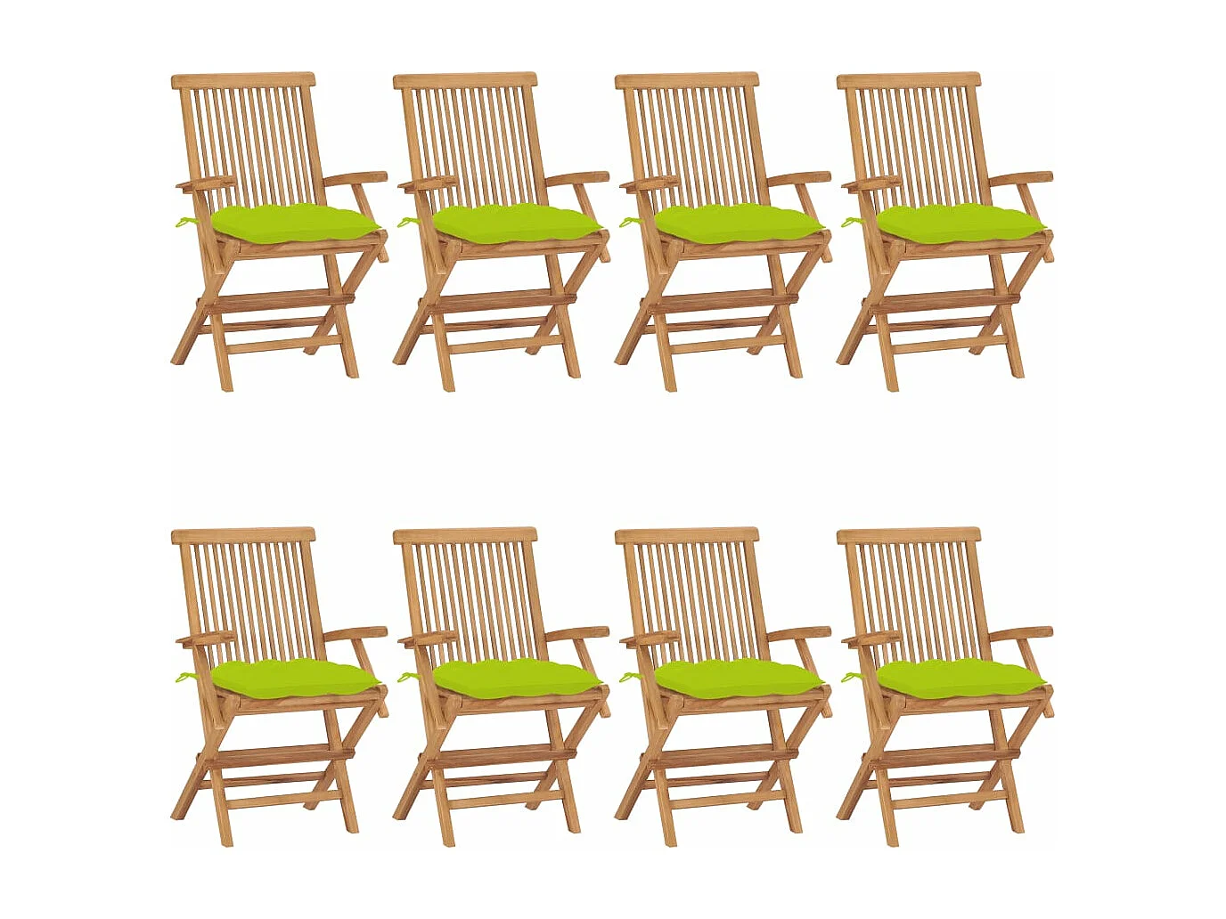 Set di 8 sedie da giardino con cuscini verde brillante in teak massiccio